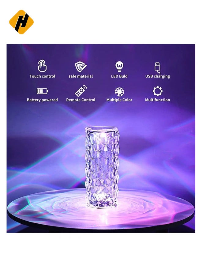 Crystal Diamond 3D Rose Table Lamp, LED 16 Color changing Night Light with Remote and Touch Control,Built-in Battery USB Rechargeable Desk Lamp for Bedroom,Living room,party, home decor