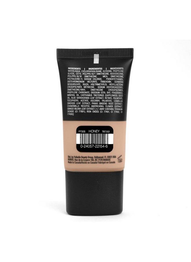 Powder Finish Liquid Foundation, Natural Matte Appearance, Reduces Fine Lines, Covers Large Pores, Hides Imperfections, All Day Wear, Sheer To Medium Coverage, Honey