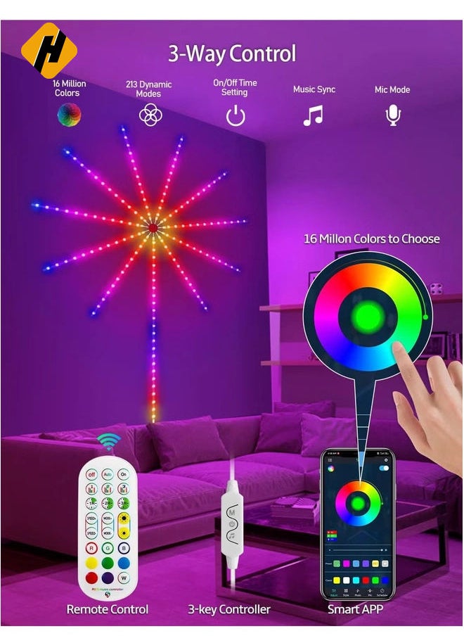 Smart Firework LED Lights for Bedroom - USB Powered, 30cm, with Launch Burst Effect