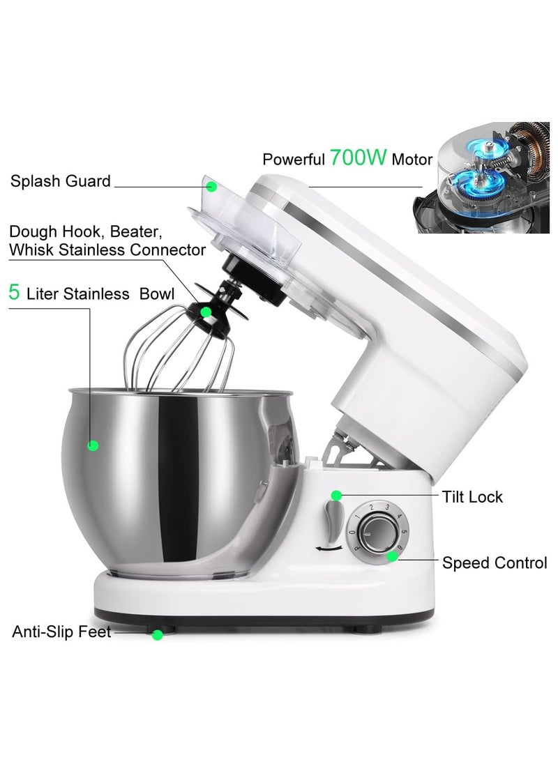 5L Stand Mixer, 700W Electric Food Dough Mixer with 6-Speed Control, Stainless Steel Bowl, Dough Hook, Whisk, Beater, and Egg White Separator for Baking & Cooking