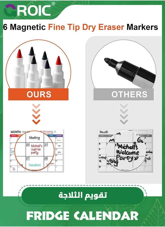 3 Pack Dry Erase Calendar Kit,Magnetic Calendar for Refrigerator Set,Fridge Calendar Whiteboard Meal Planner Menu Board,Office Supplies with 5 Magnetic Markers, 1 Eraser