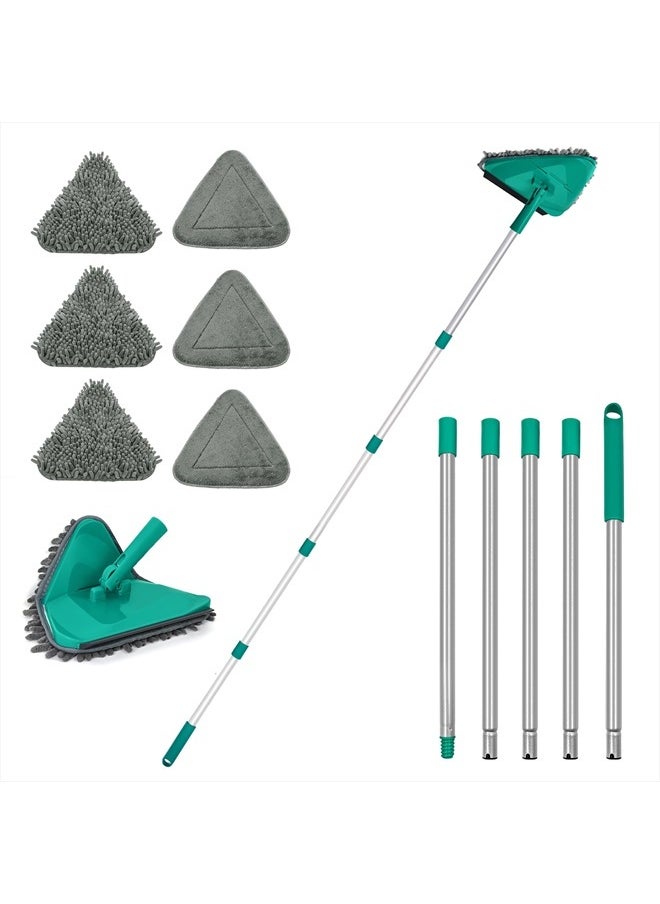 Wall Cleaner Mop with Long Handle 82 Inches, 3-in-1 Ceiling Cleaning Tool Duster with 6 Replacement Microfiber Chenille Pads for Painted Walls, Baseboard, Window, Floor (Green)