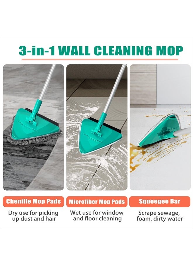 Wall Cleaner Mop with Long Handle 82 Inches, 3-in-1 Ceiling Cleaning Tool Duster with 6 Replacement Microfiber Chenille Pads for Painted Walls, Baseboard, Window, Floor (Green)