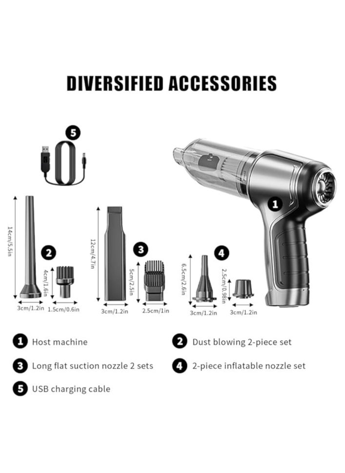 Compressed Air Duster, 19000PA Electric Air Duster, 120W 35500RPM Portable Air Blower, 2 in 1 4000mAh Portable Air Blower with 5 nozzle attachments, for Computer Keyboard Fast Charge