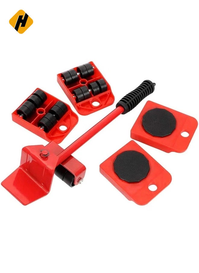5 Pcs Set Furniture Lifter,Upgrade Mover Tool Set,Heavy Furniture Appliance Moving & Lifting System With 1 Lifting Rod And 4 Packs 360 Degree Rotatable Furniture Slides Kit, Max Up For 150Kg/330Lb