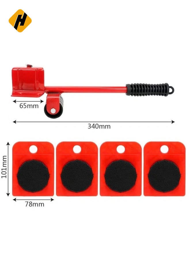 5 Pcs Set Furniture Lifter,Upgrade Mover Tool Set,Heavy Furniture Appliance Moving & Lifting System With 1 Lifting Rod And 4 Packs 360 Degree Rotatable Furniture Slides Kit, Max Up For 150Kg/330Lb