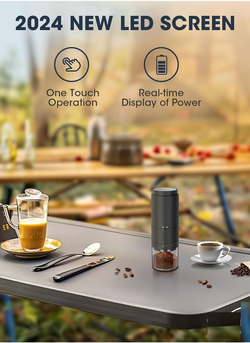 Upgraded Touch Screen Electric Coffee Grinder with External Thickness Adjustment – Portable and Compact Coffee Mill for Fresh Ground Coffee