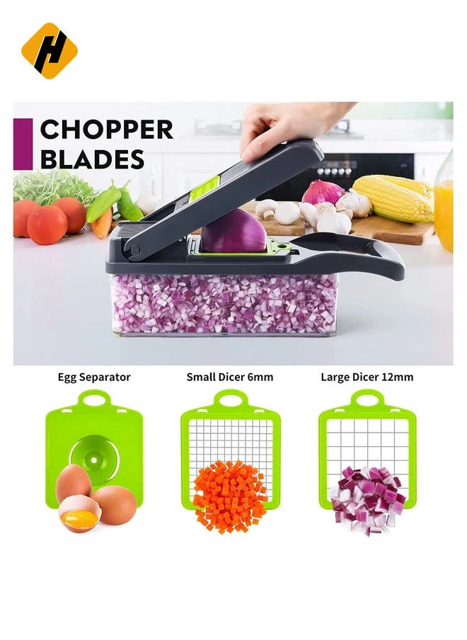 Vegetable Chopper, Pro Onion Chopper, Multifunctional 13 in 1 Food Chopper, Kitchen Vegetable Slicer Dicer Cutter,Veggie Chopper With 8 Blades,Carrot and Garlic Chopper With Container