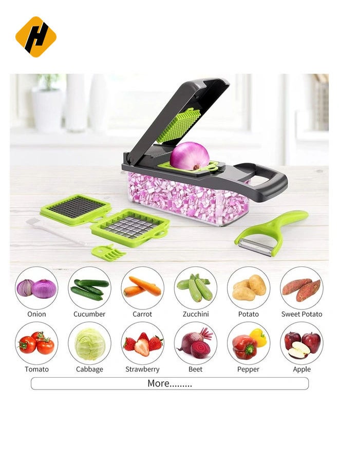 Vegetable Chopper,Senbowe Multifunctional 13-in-1 Food Choppers Onion Chopper Vegetable Slicer Cutter Dicer Veggie chopper with 8 Blades,Colander Basket