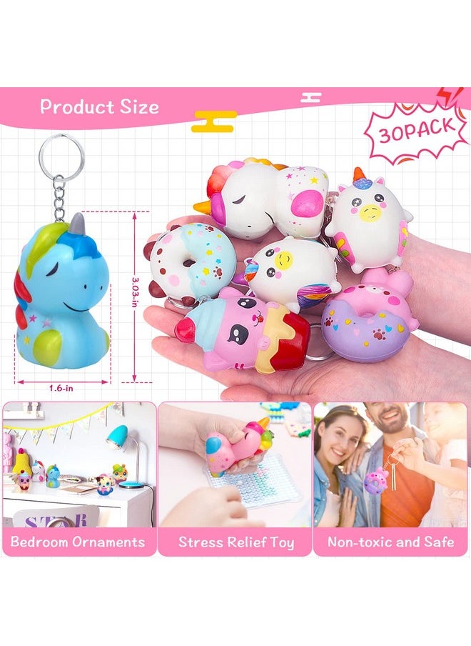 30 Pack Kawaii Squishies Squishy Toys, Animals Squishies Cute Unicorn Donuts Slow Rising Creamy Scent Stress Relief Squishies Pack Party Favors Decorative With Key Chain