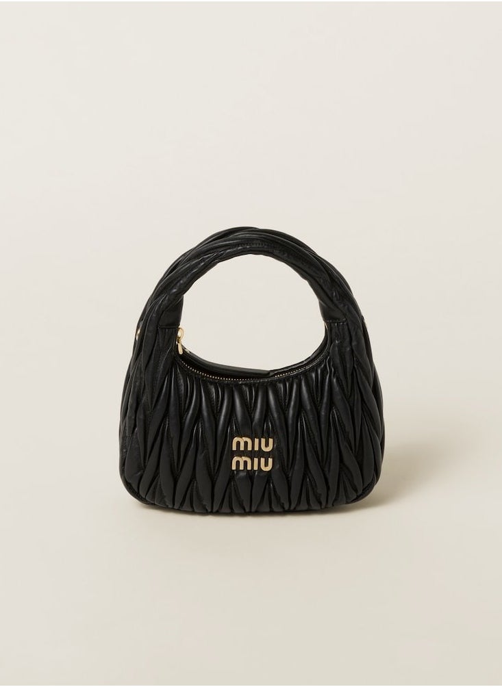 Miu wander matelass é soft leather hobo underarm bag women's handbag20*17*6cm (black)