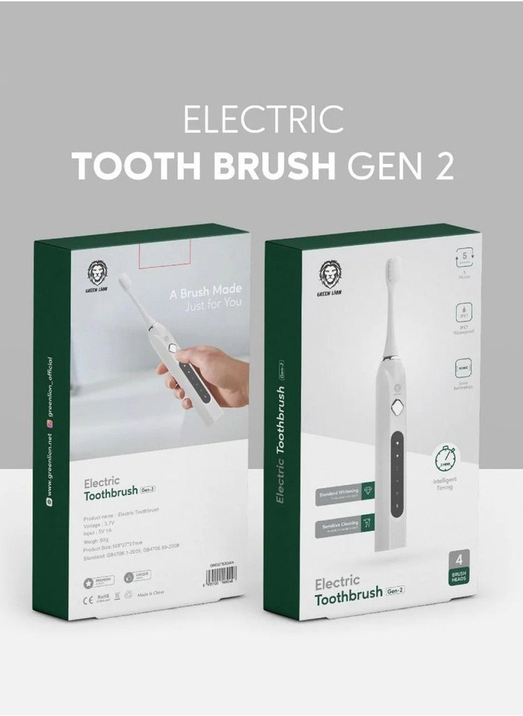 Electric Toothbrush Gen-2 - Sonic Technology, 5 Modes, IPX7 Waterproof, 4 Brush Heads, Whitening & Gentle Cleaning