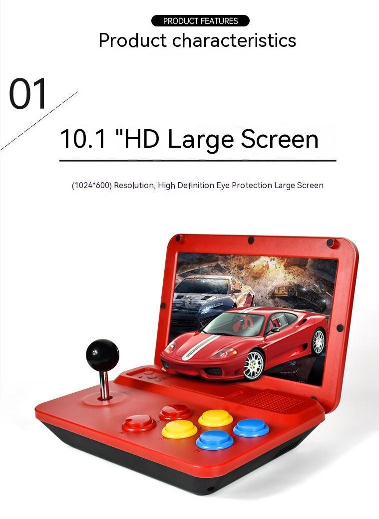 A13 Retro Game Arcade 10 Inch Hd Large Screen Game Machine Folding Flip Rk3128 Chip Cpu Simulator Detachable Joystick (64G)