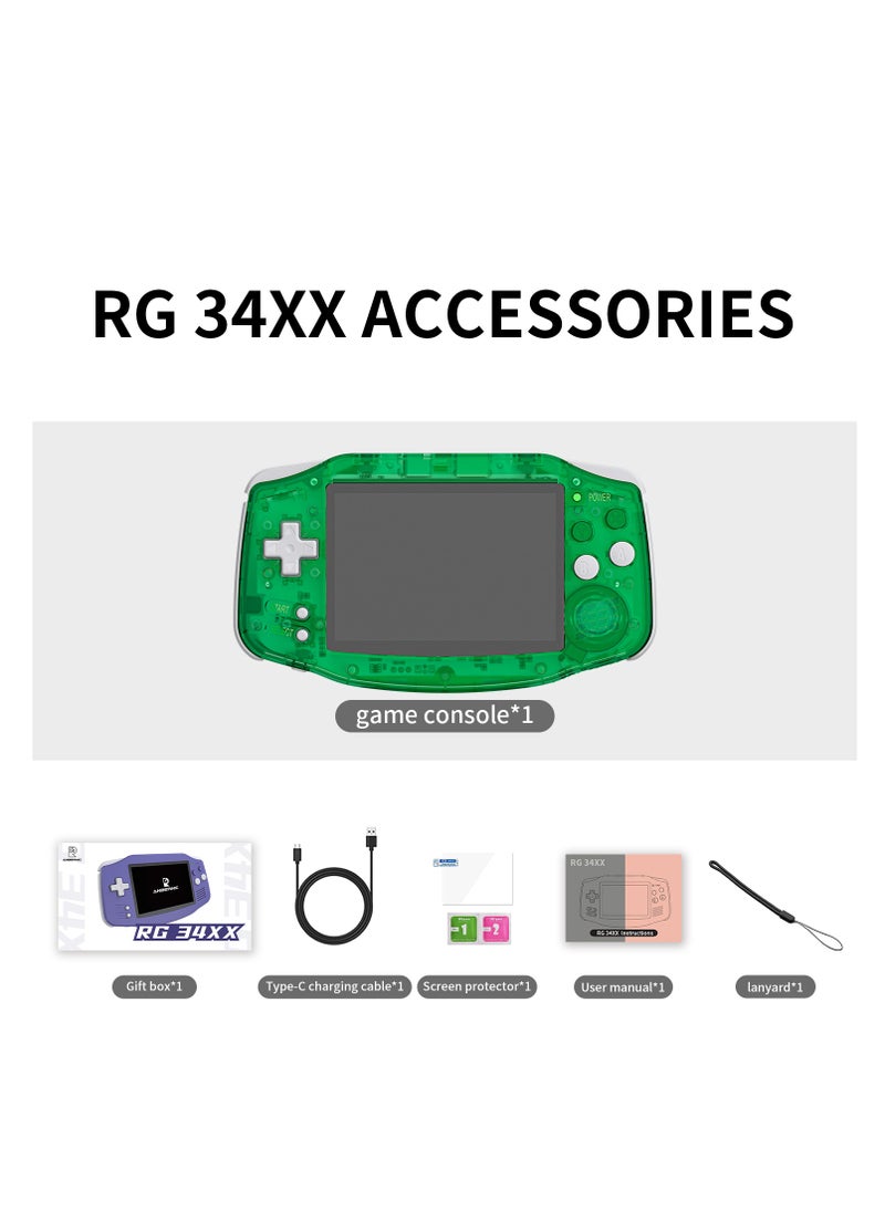 ANBERNIC RG 34XX Handheld Game Console H700 quad-core ARM Android 13 3.4-inch IPS full-view angle 3500mAh 5G WIFI Bluetooth Retro Video Players (Green 32+64G)