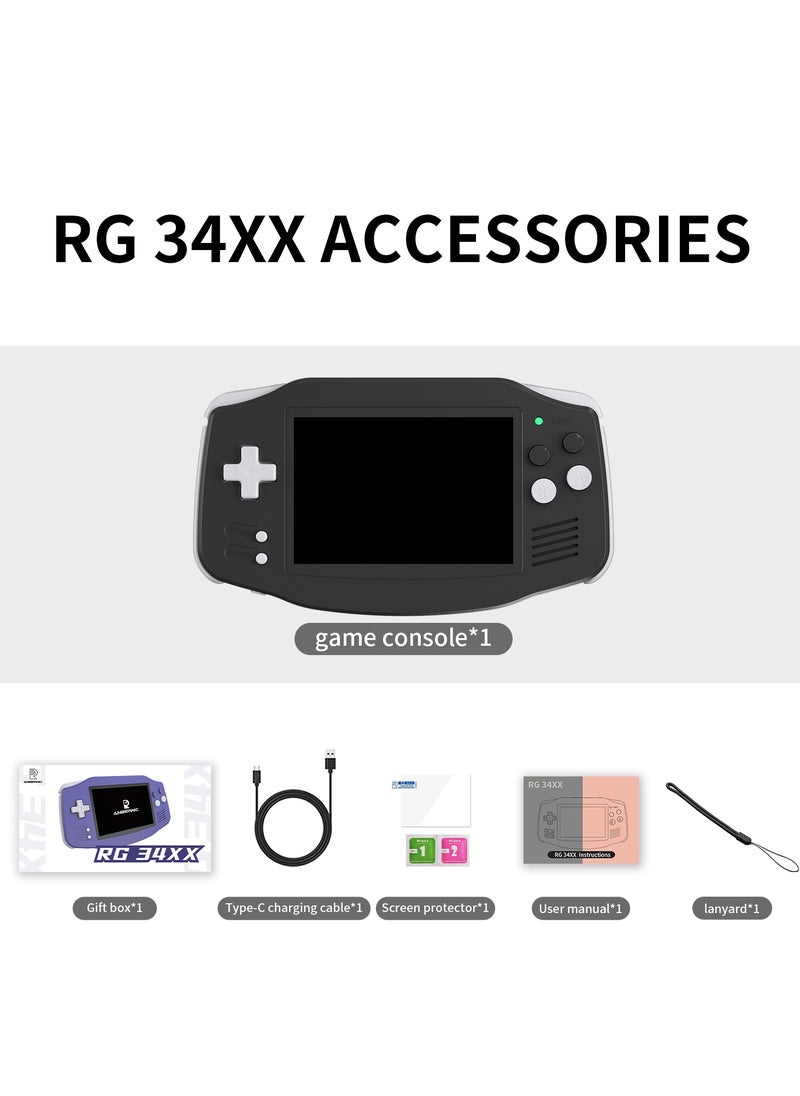 ANBERNIC RG 34XX Handheld Game Console H700 quad-core ARM Android 13 3.4-inch IPS full-view angle 3500mAh 5G WIFI Bluetooth Retro Video Players (BLack 32+128G