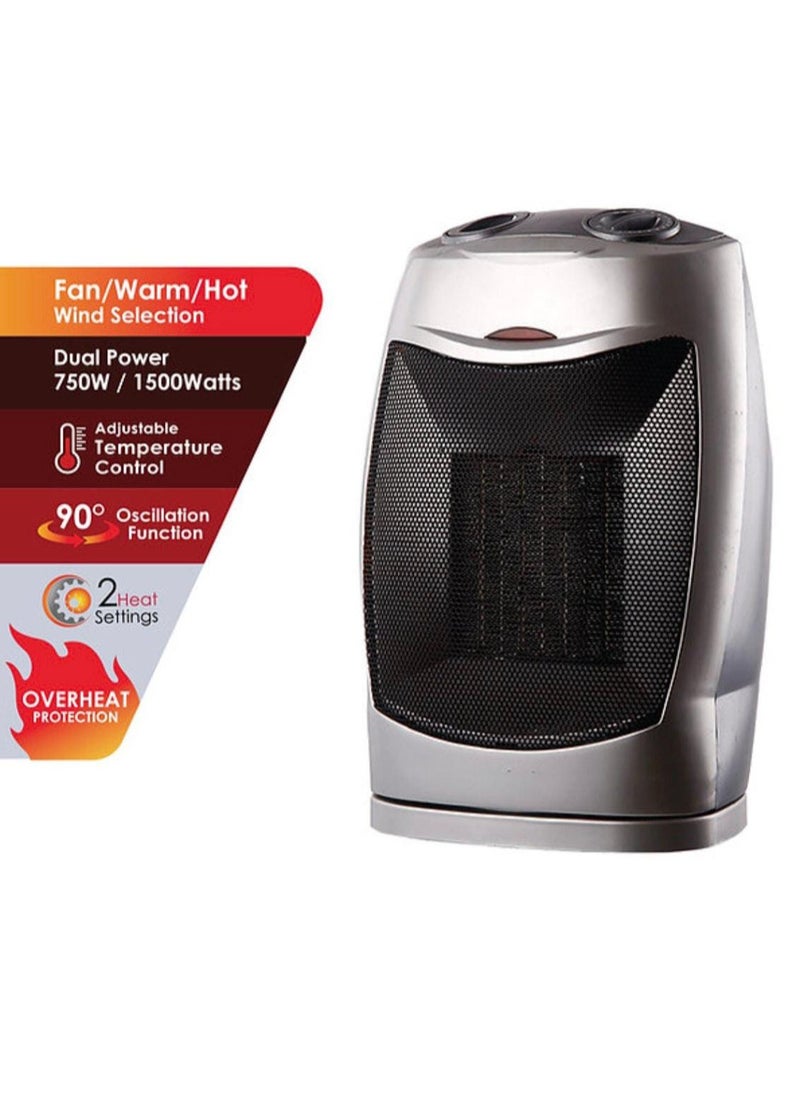 Portable Room Heater with 3 Wind Modes Fan/Warm/Hot, Dual Power Settings, Adjustable Temperature, 90° Oscillation, Overheat Protection - Ideal for Home & Office