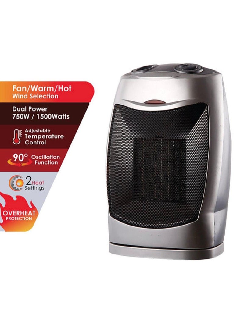 Portable Room Heater with 3 Wind Modes Fan/Warm/Hot, Dual Power Settings, Adjustable Temperature, 90° Oscillation, Overheat Protection - Ideal for Home & Office