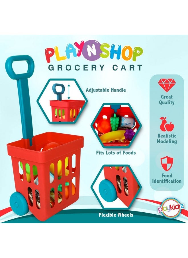 Toy Shopping Cart Play Set, Plastic Food Toys, Interactive Play Set, Learning Resources & Pretend Play Fun, Ages 3+