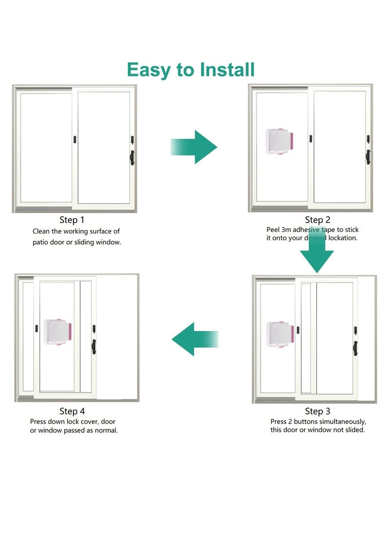 Sliding Glass Door Child Lock - OKEFAN 4 Pack Baby Safety Slide Window Locks(Pink)