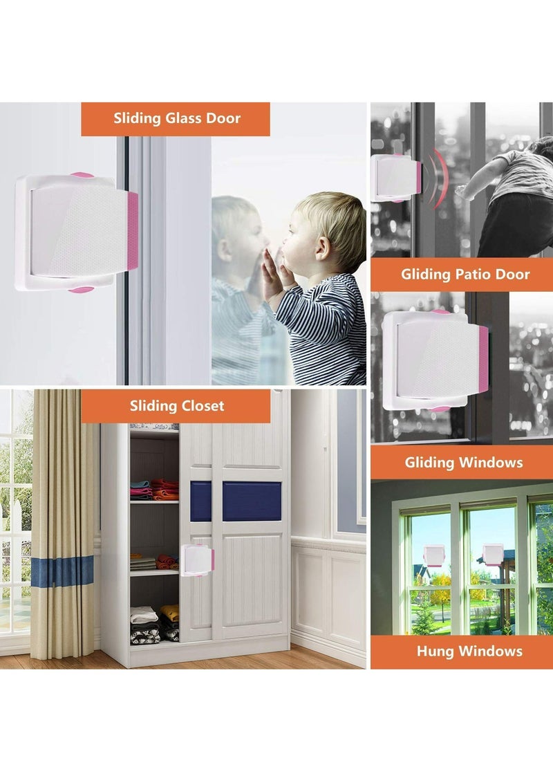 Sliding Glass Door Child Lock - OKEFAN 4 Pack Baby Safety Slide Window Locks(Pink)