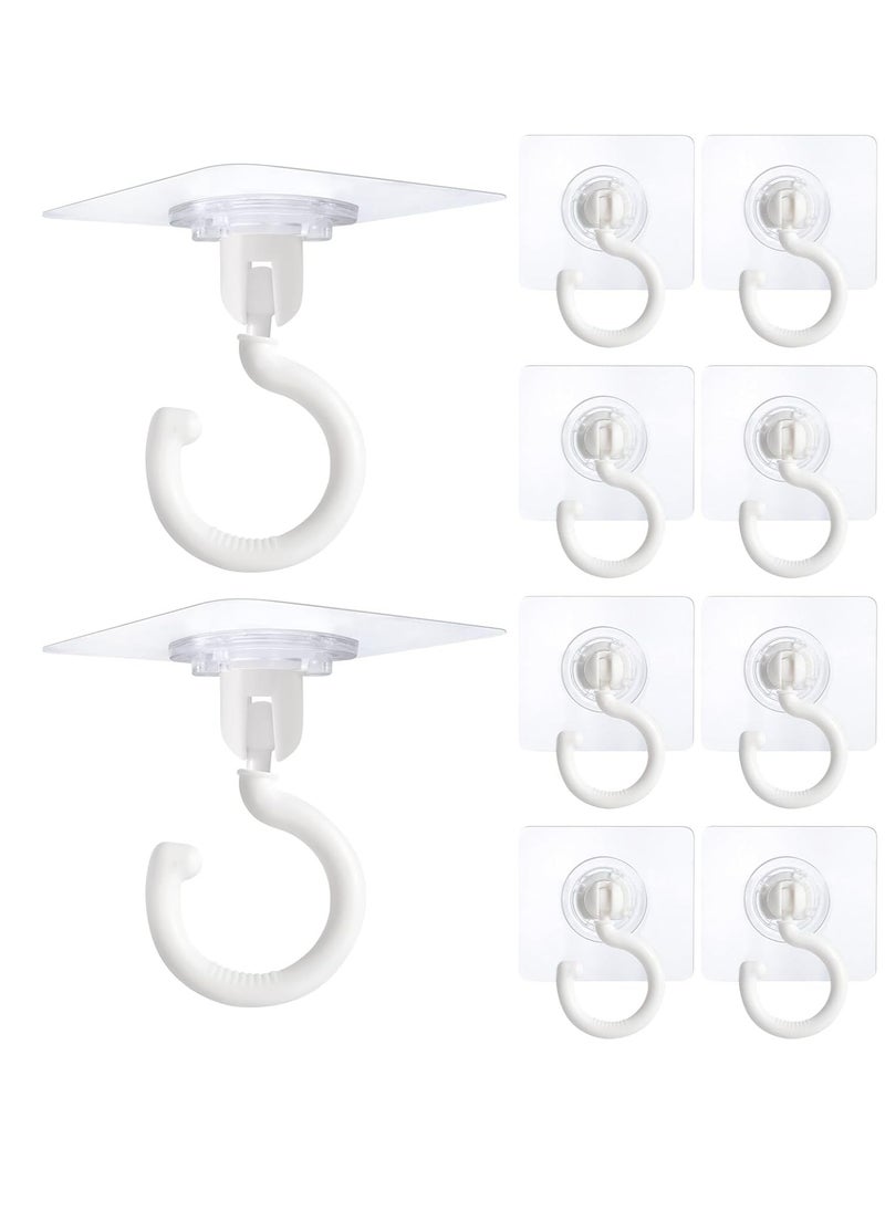 10 Pieces Adhesive Ceiling Hooks, Sticky Hooks，Outdoor Clear Adhesive Hooks (White)