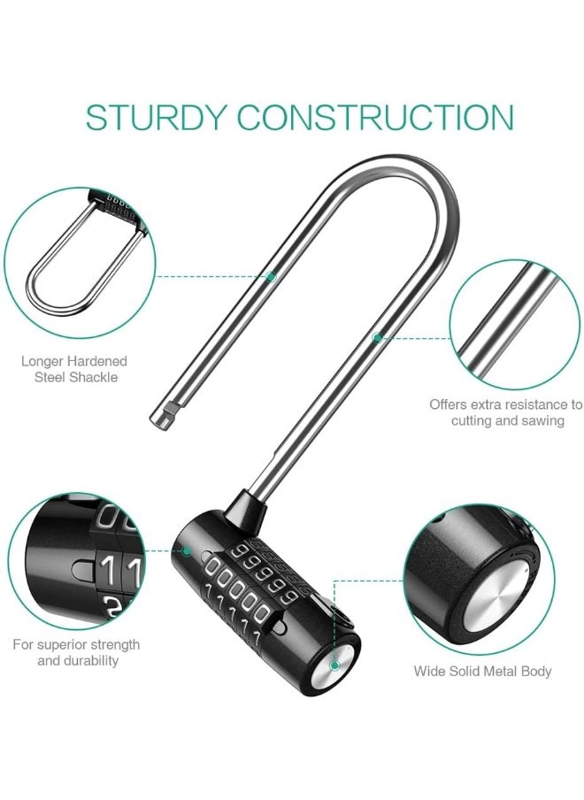 Padlock with 5 Numbers Combination Lock, Large Lengthened Beam Cabinet Door Handles Safety Locker for School Gym Luggage Travel Toolbox Closet Wardrobe Gate