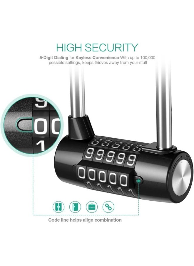 Padlock with 5 Numbers Combination Lock, Large Lengthened Beam Cabinet Door Handles Safety Locker for School Gym Luggage Travel Toolbox Closet Wardrobe Gate