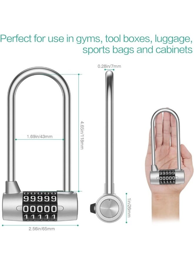 Padlock with 5 Numbers Combination Lock, Large Lengthened Beam Cabinet Door Handles Safety Locker for School Gym Luggage Travel Toolbox Closet Wardrobe Gate