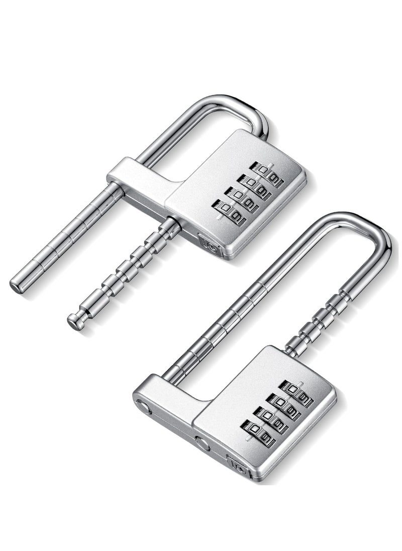 Combination Padlock, 4-Digits Adjustable Long Shackle Lock for School, Gym, Toolbox, Closet, Wardrobe, Gate, Bicycle, Cabinet, Door Handles (2 Pack, Silver)