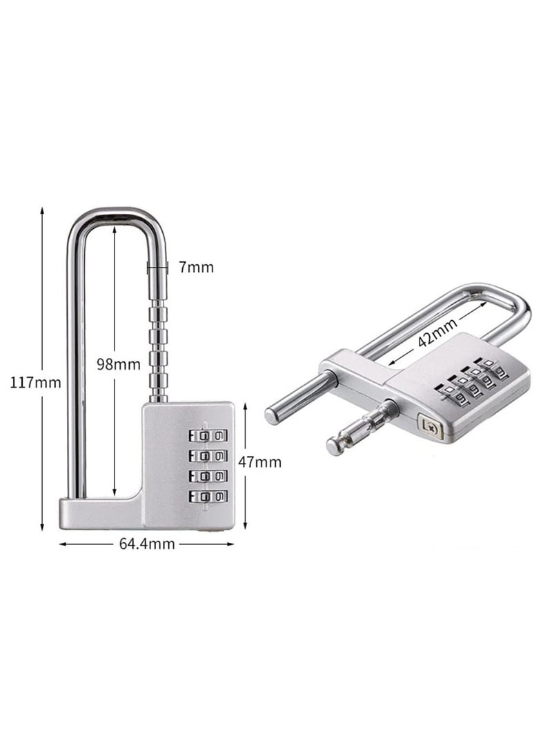 Combination Padlock, 4-Digits Adjustable Long Shackle Lock for School, Gym, Toolbox, Closet, Wardrobe, Gate, Bicycle, Cabinet, Door Handles (2 Pack, Silver)