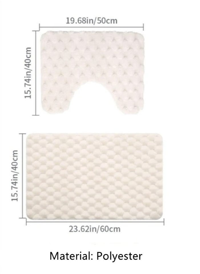 2-Pieces Solid Color Bathroom Rug Toilet Non-slip Rugs Set Polyester Beige