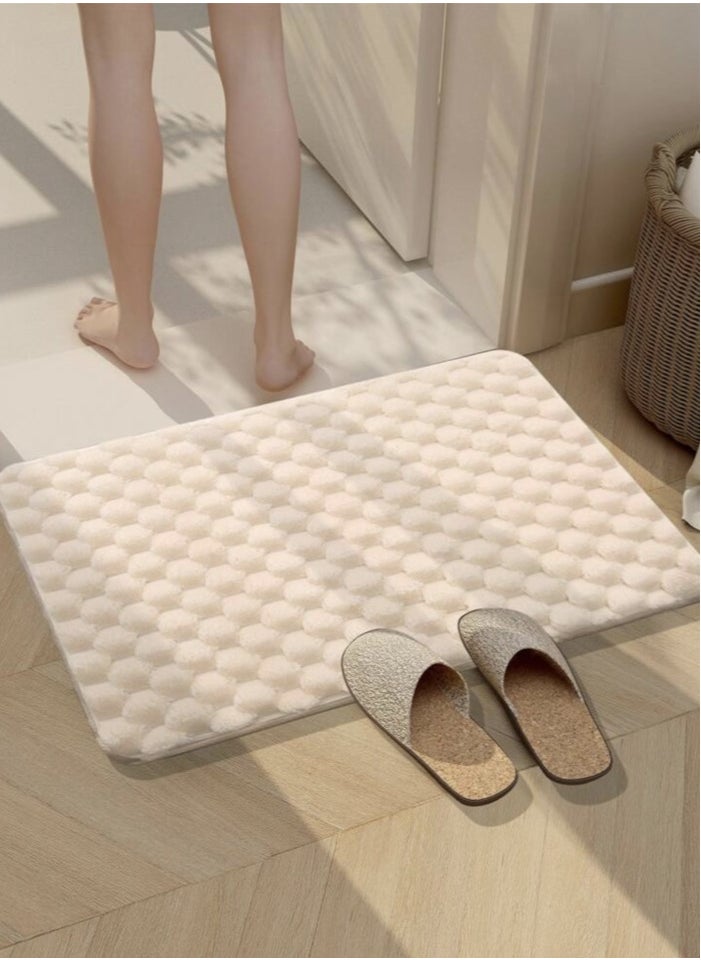 2-Pieces Solid Color Bathroom Rug Toilet Non-slip Rugs Set Polyester Beige