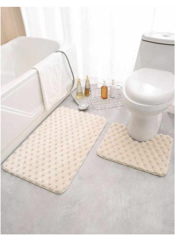 2-Pieces Solid Color Bathroom Rug Toilet Non-slip Rugs Set Polyester Beige