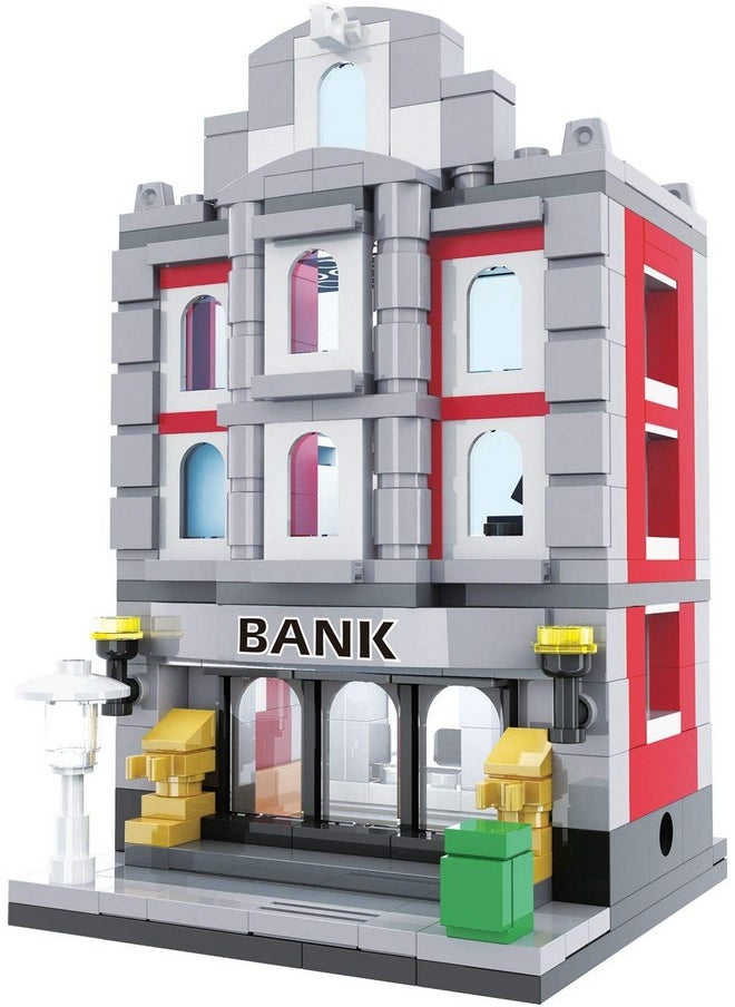 Bank Mini Brick City Set, Toy Building Blocks, Model Kit For Adults & Kids Age 6+, 100% Compatible With Lego & Major Brands, Play Bank Robbery And Other Games, Two Story Bank, 236 Pieces