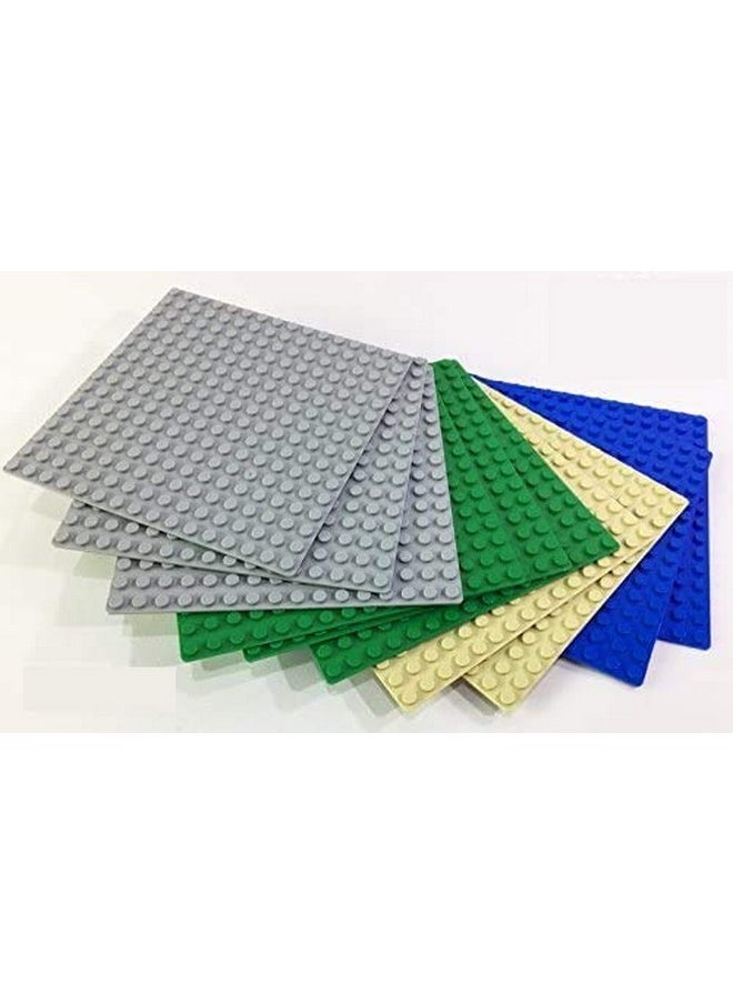 Toy Brick Compatible 5 X 5 In. Baseplates For Toy Model Construction Sets - 16X16 Variety Base Plate - Fits All Major Brands - Grey, Green, Blue, And Tan (10-Pack)