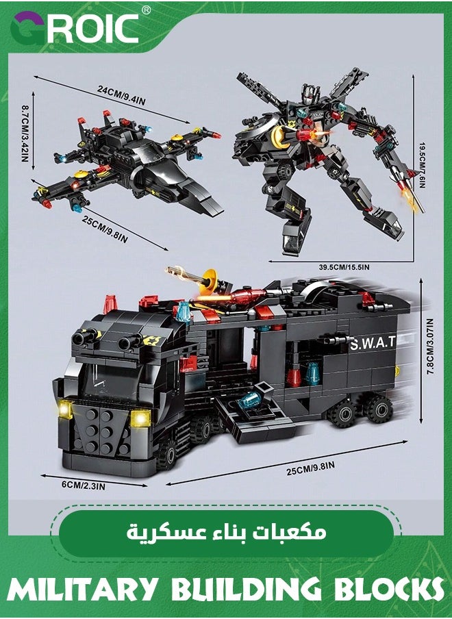 8 IN 3 City Police Station Building Kit,Police SWAT Mobile Command Center Truck Toy Building Set,with Police Station Toy, Police Car Toy, Helicopter Toy,Fun Roleplay Police Toys