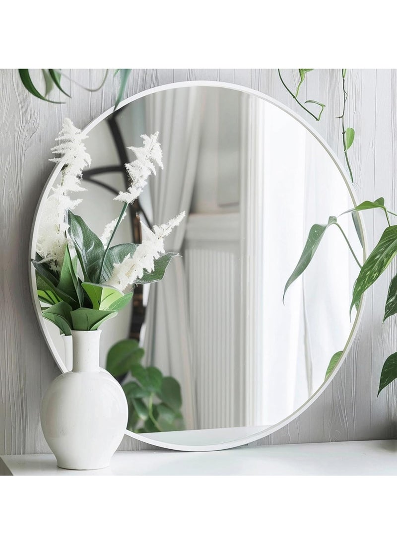 Round Bathroom Mirror, 24 inch Circle Dressing Mirror, Round Wall Mirror with Simple Metal Frame, Modern Round Hanging Mirror for Bathroom, Hallway, Living Room (White)