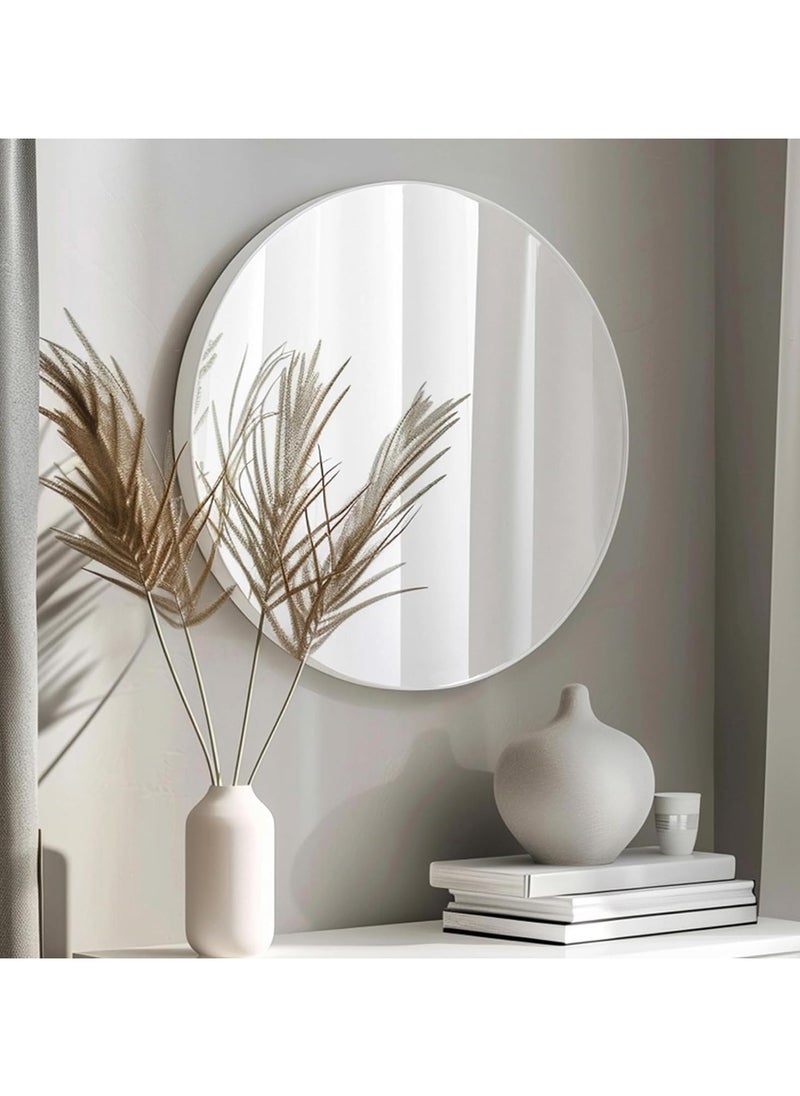 Round Bathroom Mirror, 24 inch Circle Dressing Mirror, Round Wall Mirror with Simple Metal Frame, Modern Round Hanging Mirror for Bathroom, Hallway, Living Room (White)