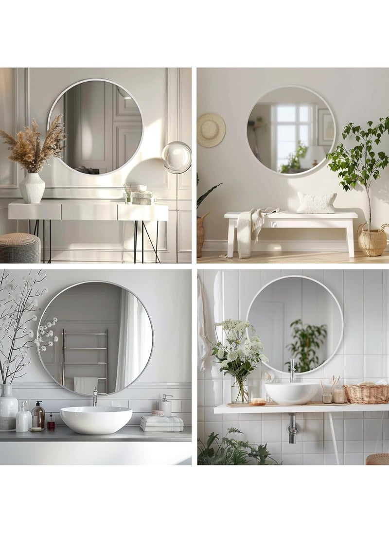 Round Bathroom Mirror, 24 inch Circle Dressing Mirror, Round Wall Mirror with Simple Metal Frame, Modern Round Hanging Mirror for Bathroom, Hallway, Living Room (White)