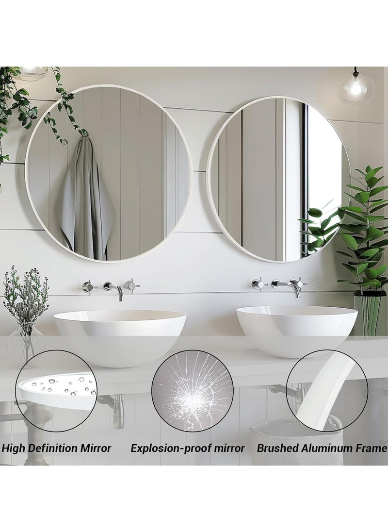 Round Bathroom Mirror, 24 inch Circle Dressing Mirror, Round Wall Mirror with Simple Metal Frame, Modern Round Hanging Mirror for Bathroom, Hallway, Living Room (White)