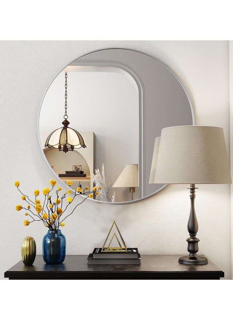 Round Bathroom Mirror, 24 inch Circle Dressing Mirror, Round Wall Mirror with Simple Metal Frame, Modern Round Hanging Mirror for Bathroom, Hallway, Living Room (White)