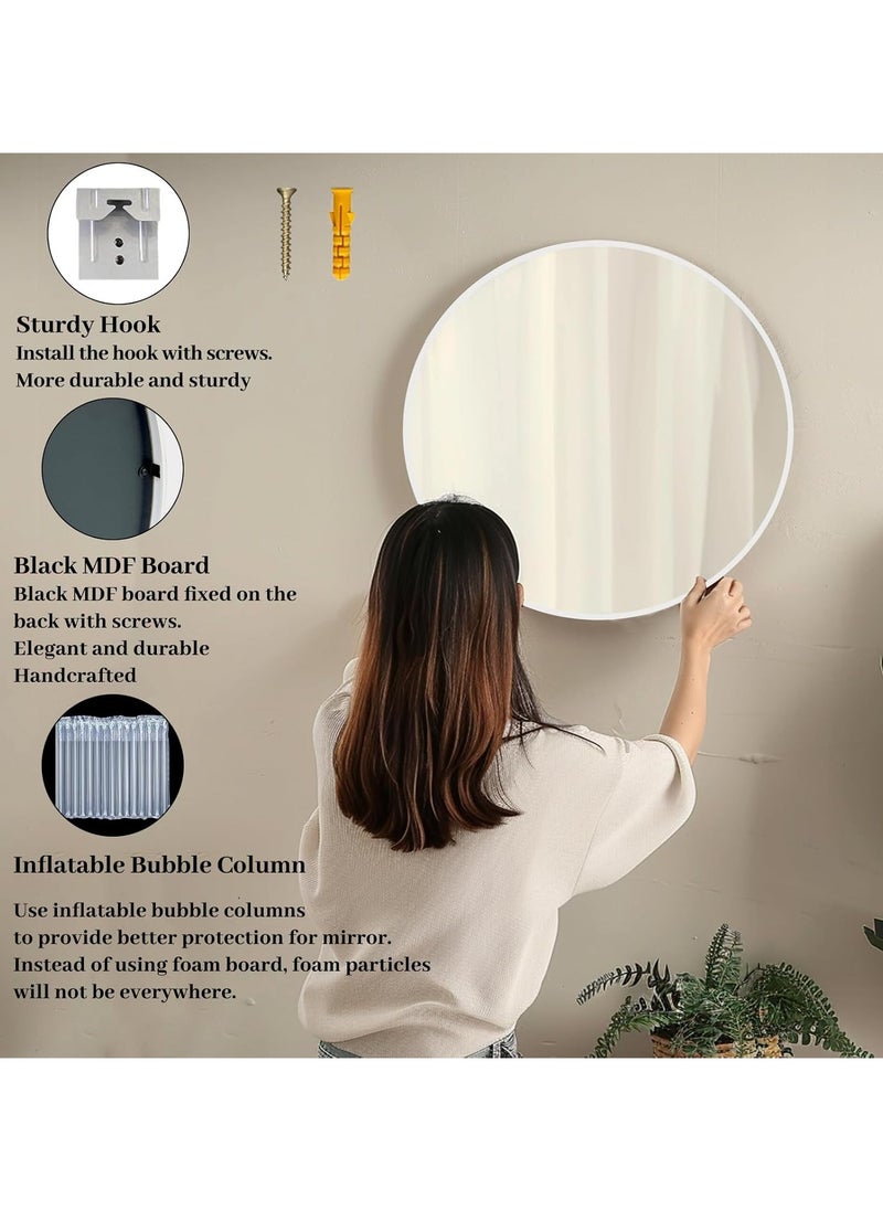 Round Bathroom Mirror, 24 inch Circle Dressing Mirror, Round Wall Mirror with Simple Metal Frame, Modern Round Hanging Mirror for Bathroom, Hallway, Living Room (White)