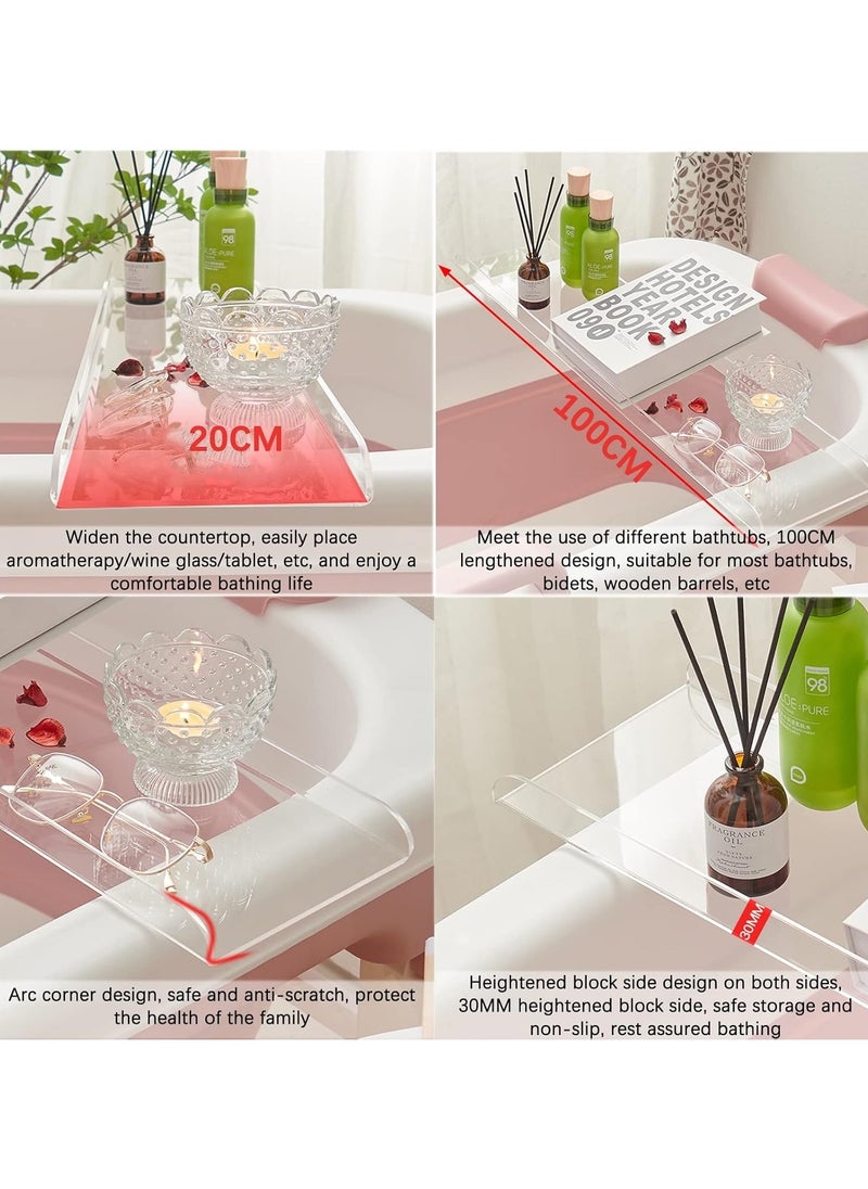 Acrylic Bathtub Caddy Tray, Rectangular Clear Acrylic Serving Tray, Modern Minimalist Organizer for Bedside Bathroom, Cosmetics Jewelry Toiletries Storage Countertop
