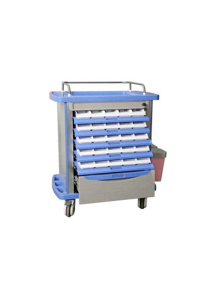 Medicine Trolley for Hospitals | Mobile Medication Container | Aluminum & ABS Structure | Centralized Lock | 10 Drawer Trays | 5 Cassette Bins | Dust Bins with Lids | Ø125mm Castor Wheels