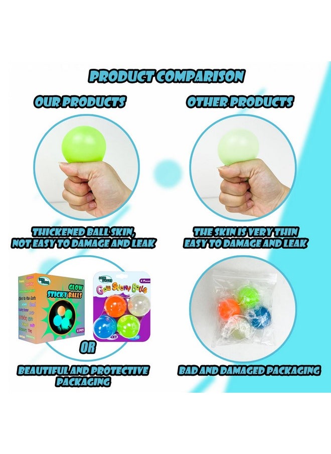 Glow In The Dark Sticky Balls That Stick To The Ceiling,Stress Balls For Kids And Adults,Elevated Balls,Asmr Cool Stuff For Teens,Ceiling Balls,Autism& Adhd Toys,Lumi Balls,Stocking Stuffers(4Pcs)