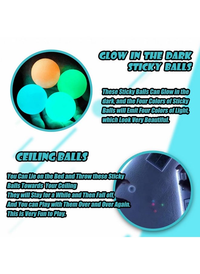 Glow In The Dark Sticky Balls That Stick To The Ceiling,Stress Balls For Kids And Adults,Elevated Balls,Asmr Cool Stuff For Teens,Ceiling Balls,Autism& Adhd Toys,Lumi Balls,Stocking Stuffers(4Pcs)