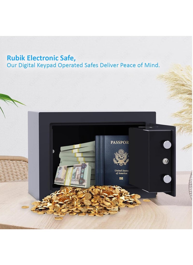 Mini Safe Box with Digital and Key Lock (Upgraded) for Home Office Hotel Jewelry Passport Watches Cash Storage RB‎17EL (17x23x17cm) Black