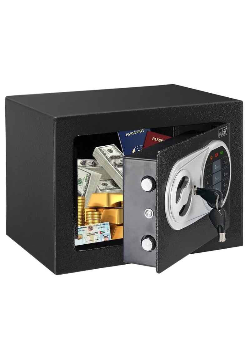 Mini Safe Box with Digital and Key Lock (Upgraded) for Home Office Hotel Jewelry Passport Watches Cash Storage RB‎17EL (17x23x17cm) Black