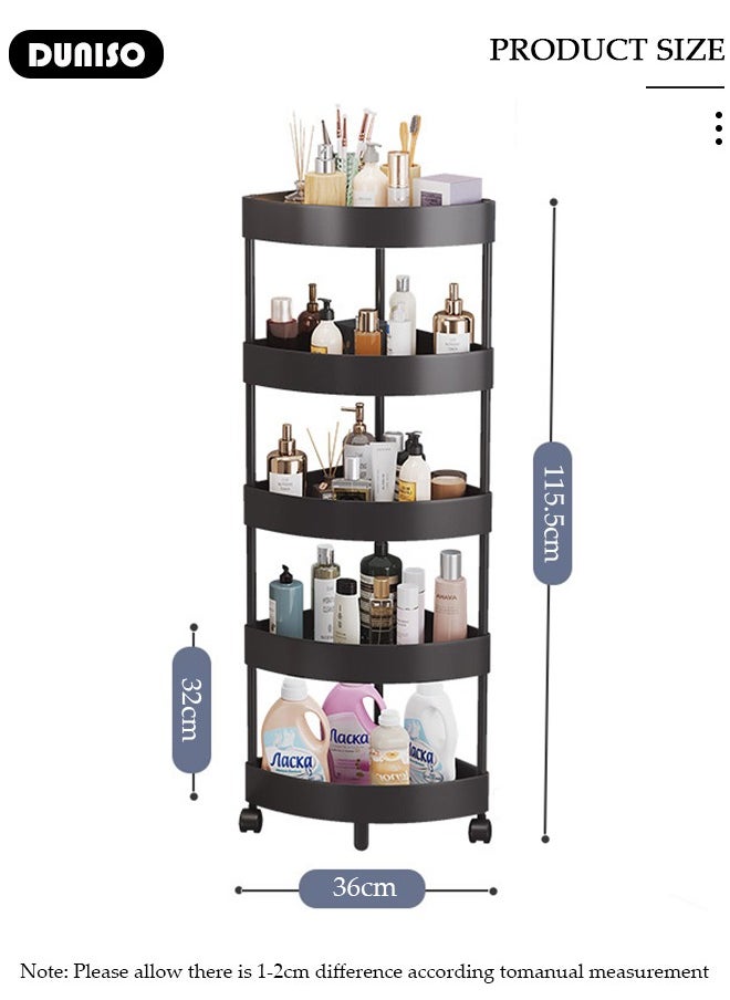 5 Tiers Shower Caddy, Bathroom Corner Shelf Organizer with Wheels, Rust Proof Corner Open Storage Cart, Hollow Design Shower Caddy Corner Shelves,Bathroom Shelving Unit Cart, Shower Shelves for for Bathroom, Kitchen, Laundry