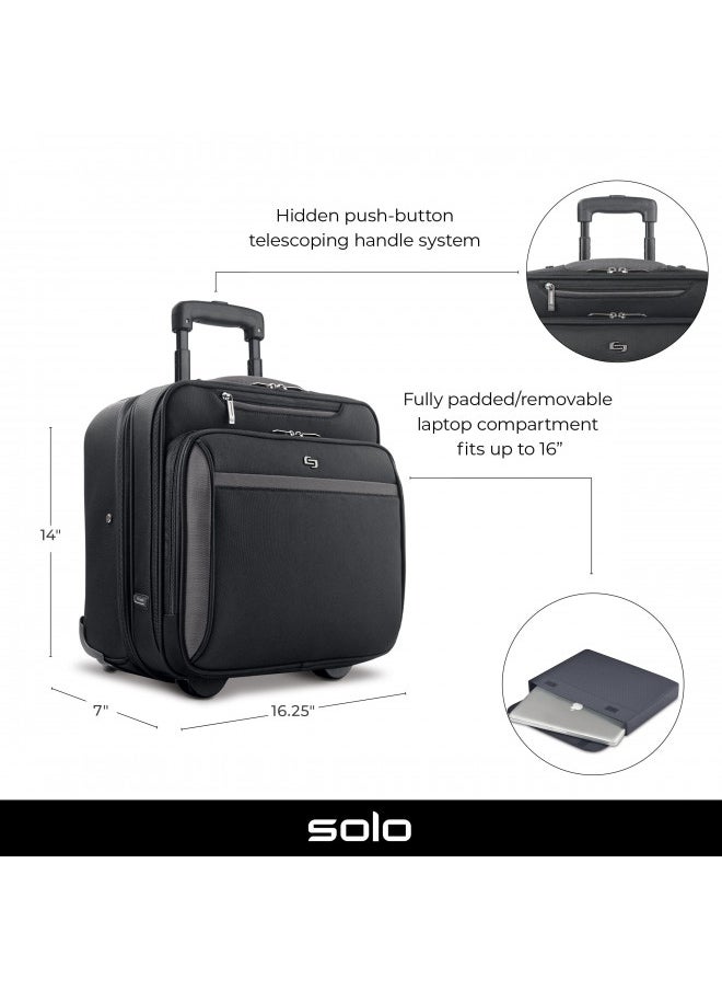 Solo New York 16-Inch Laptop Rolling Case, Overnighter section and remoavble sleeve Black, CLA902-4